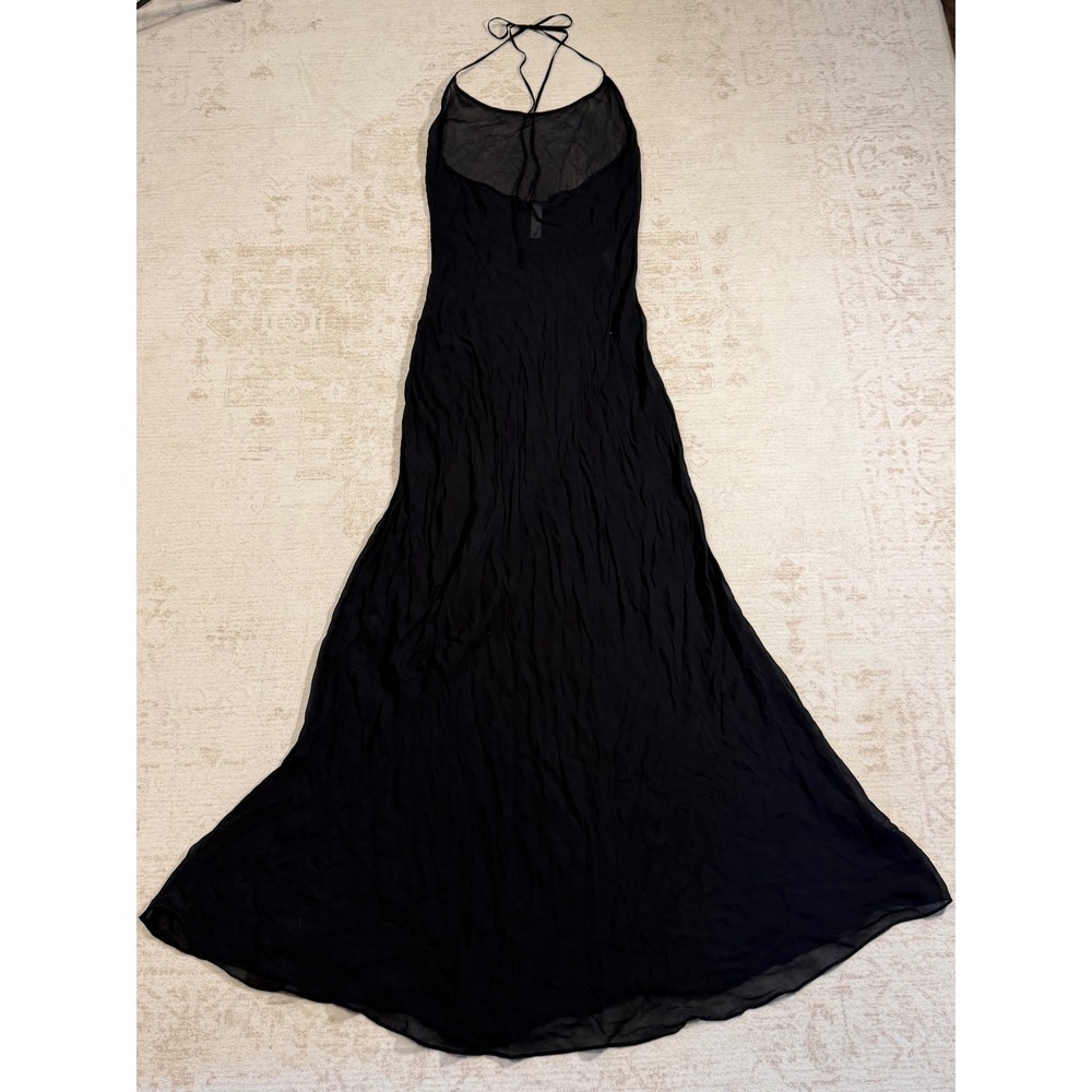 Skims Sheer Viscose Halter Maxi Dress Onyx Black Crinkle Gown Size Small - Picture 5 of 6